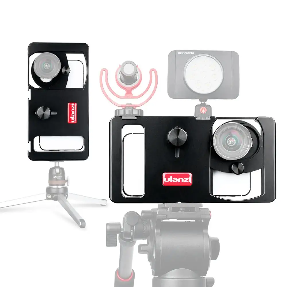

Ulanzi U-Rig Metal Dual Grip Smartphone Video Rig w Universal Lens Microphone Led Light For Live Broadcasting Vlogging Interview