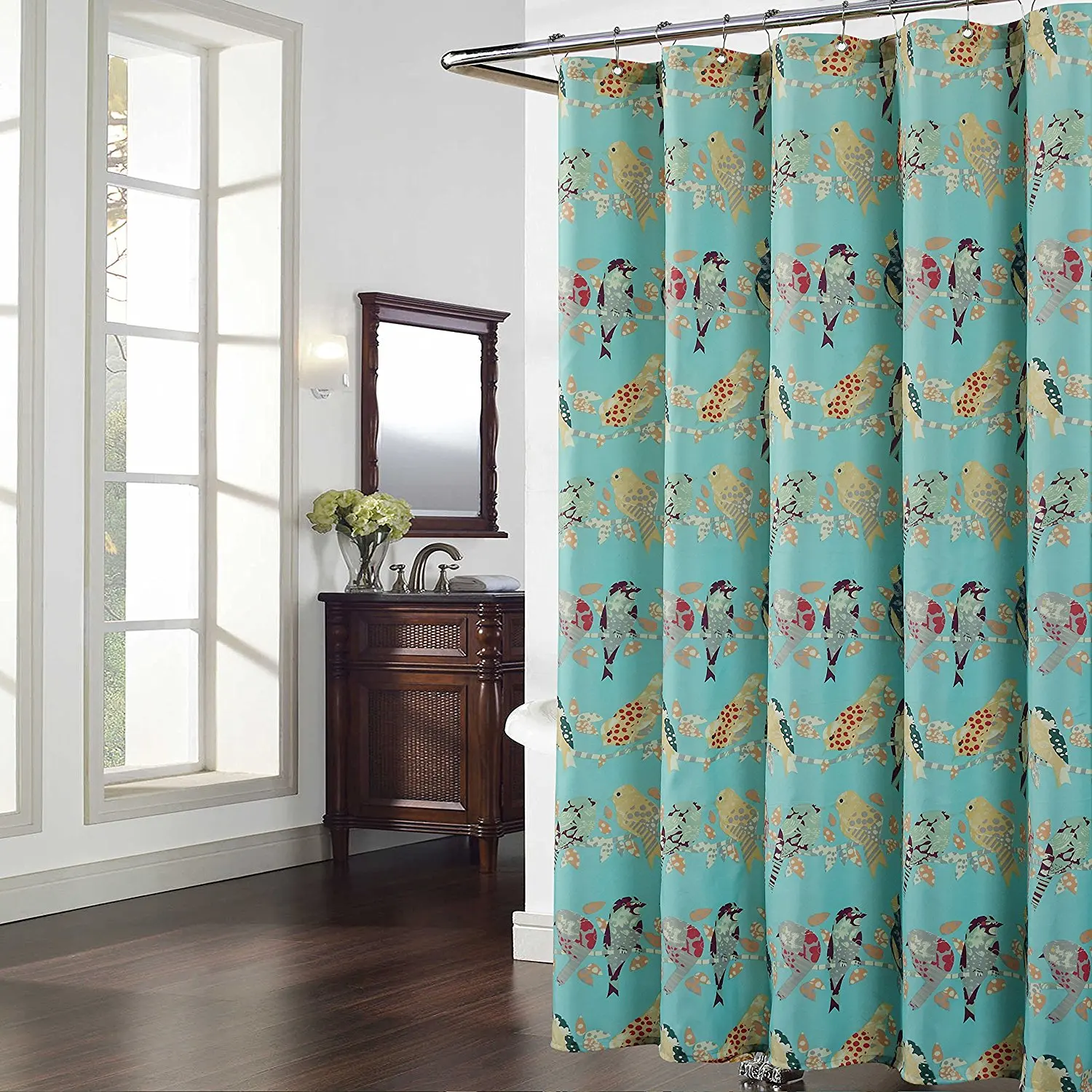 Madison Green Shower Curtain,Aqua Fabric,Mildew Resistant for Bathroom