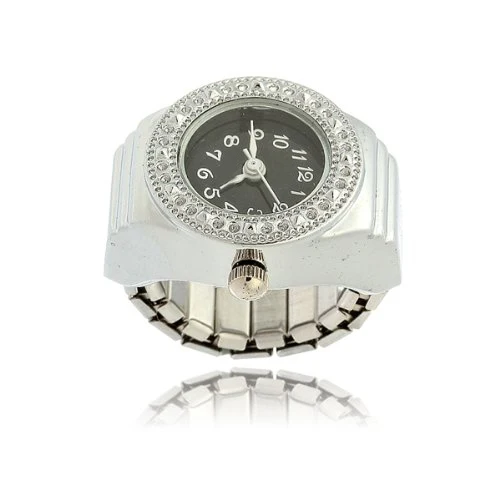 LEXPON Strass Ring Uhr Ringuhr Fingeruhr Quarzuhr Uhrenring Legierung Unisex Schwarz