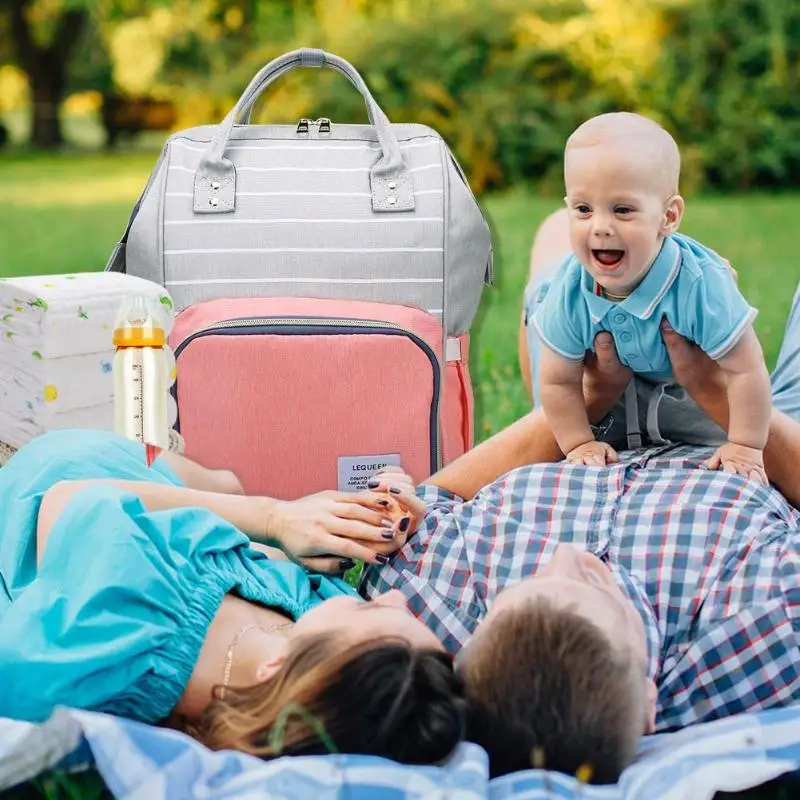 LEQUEEN в полоску Водонепроницаемый Мягкий подгузник сумки большой емкости USB порт для беременных кормящих ребенка сумка для мамы рюкзак для