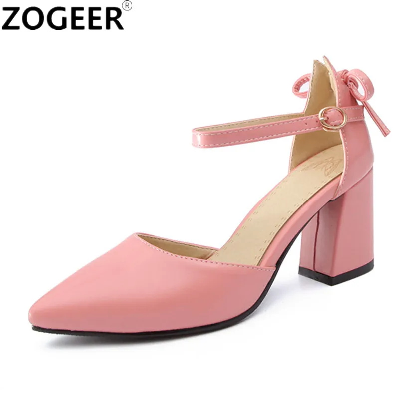 

Plus size 46 2018 New Spring Sweet Women Pumps Fashion High Heel Ankle-strap D'Orsay Shoes Pink white Wedding Shoes Woman