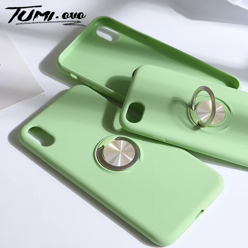 

Original Liquid Silicone Cases for Xiaomi Mi 9 A2 6X Cover For Redmi Note 7 6 Pro Full Cover Protect Stand Hand Ring Case