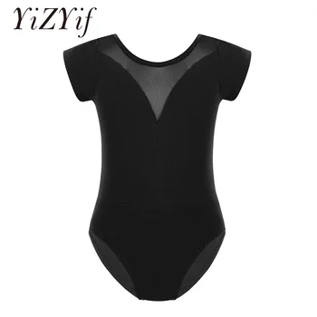 

YiZYiF Gymnastics Leotard Ballet leotards for girls Ballet Clothes Short Sleeves Round Neck Mesh Splice Ballet Dance Jumpsuit