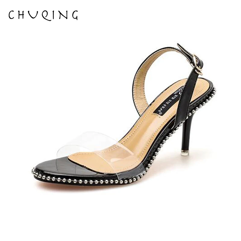 

CHUQING 2019 Summer New Fashion Stiletto Sandals Transparent Film High Heel Women's Shoes