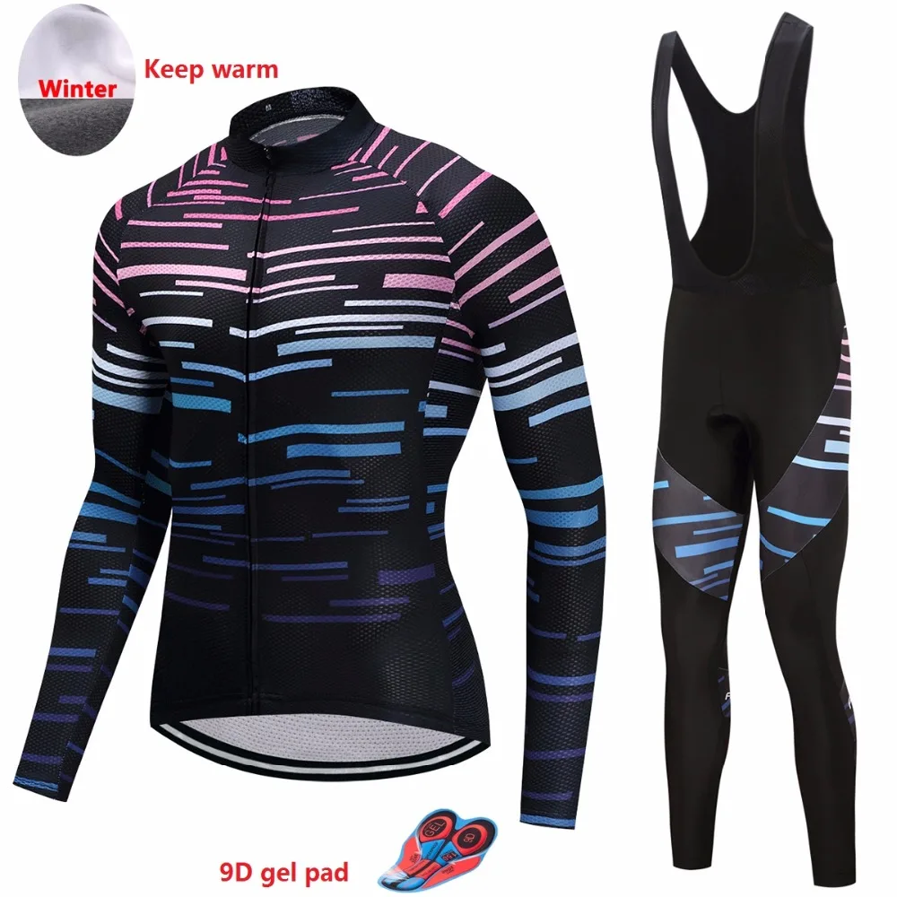 

Warm winter cycling clothing set Men's long sleeve thermal fleece bike jersey ropa mtb retro bicycle clothes skinsuit kit wear
