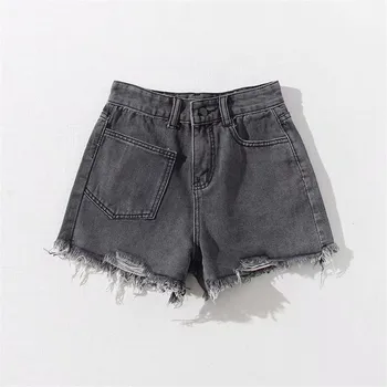 

Summer new street fashion trend high waist solid color denim shorts women, slim retro sexy hairline denim wide leg shorts women