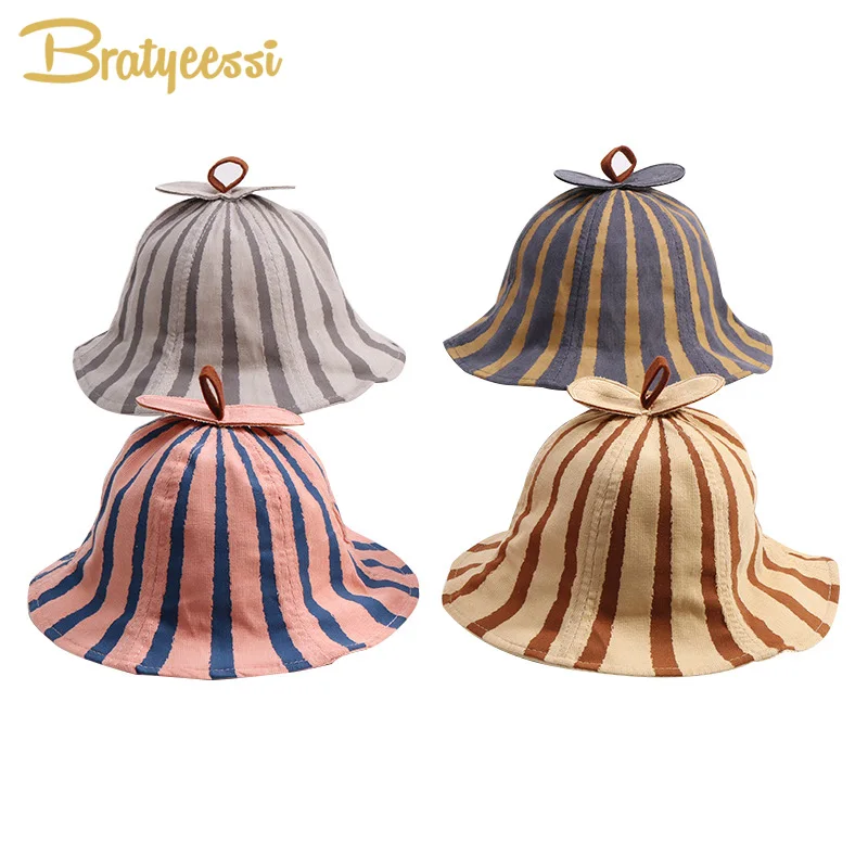 

New Striped Baby Cap Cotton Cute Leaf Bucket Hat Baby Spring Autumn Kids Hat Toddler Baby Accessories 1PC