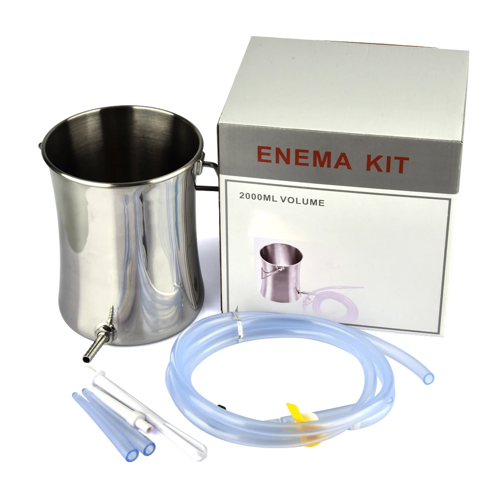 2L Non-Toxic Stainless Steel Enema Bucket Kit Irrigator Anal Vaginal Douche Water Colon Cleansing Detox Enema Bag for Men Women