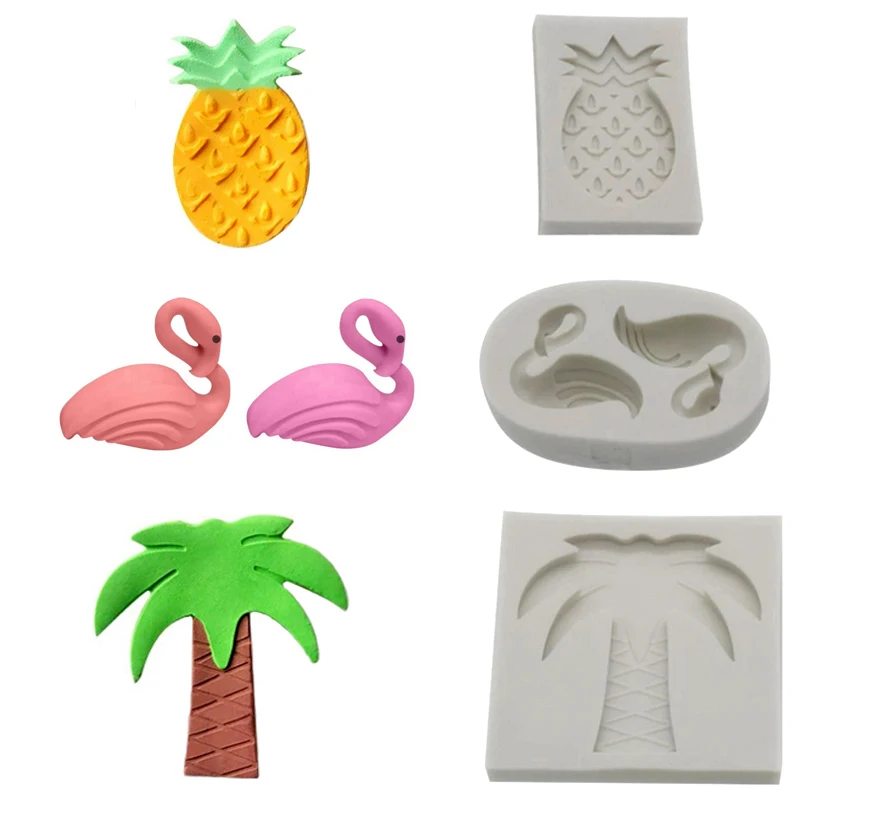 

Pineapple/Flamingo/Coconut Tree Silicone Mold Fondant Cake Decorating Tools Candy Chocolate Gumpaste Mold