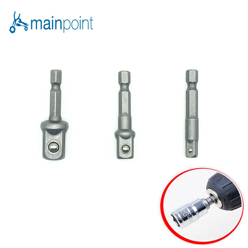 

Mainpoint 1/4" 3/8" 1/2" Hex Socket Driver Adapter Set Hammer Electric Screwdriver Head Connecting Rrod Drill Chuck Sleeve Tool