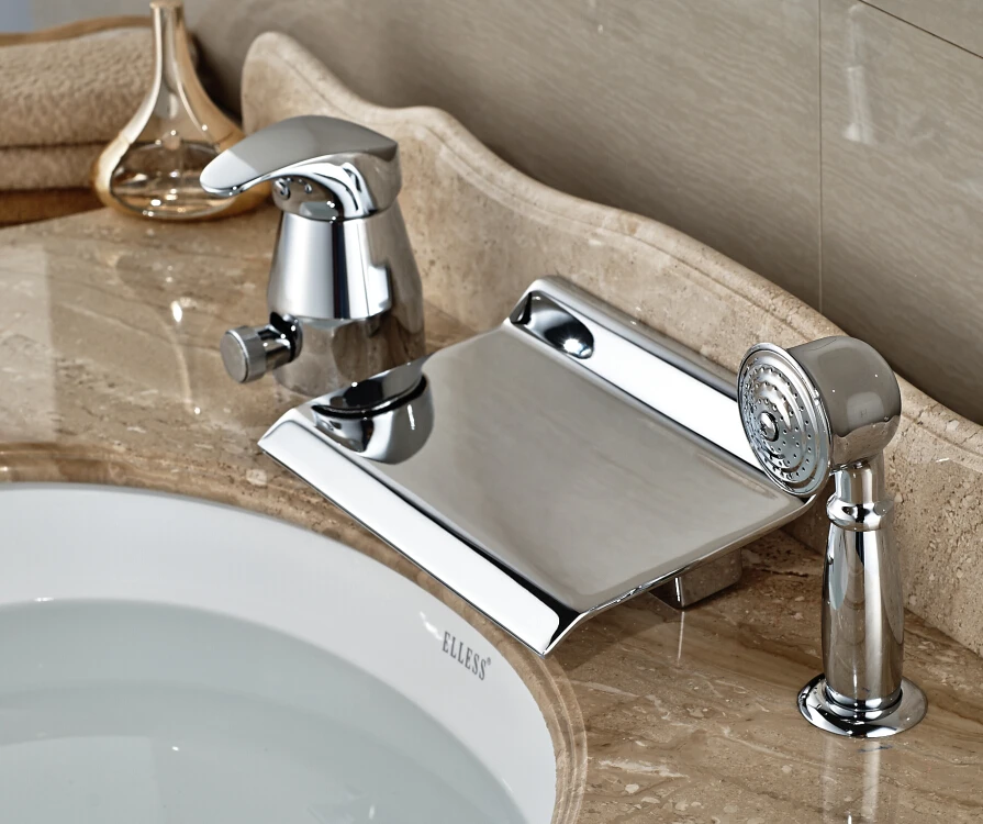 

Bathroom Basin Faucet Waterfall Mixer Tap With Hand Shower Chrome Fnished