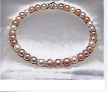 

classic10-11mm south sea round multicolor pearl necklace 18inch 925s KKK