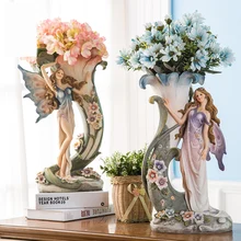 Европейский дворец Роскошные бабочки фея леди большой смолы ваза статуэтки украшения дома ремесла свадебные подарки на день рождения