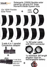 Solarparts off-grid Solar System KITS 1200W flexible solar panel 3 sets 4 in1 MC4 adaptor cable, full set connecting cable solar