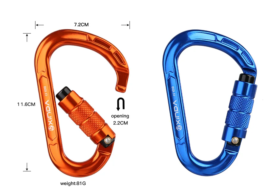 XINDA скалолазание карабин грушевидной формы пряжка 25KN безопасность автоматический замок Пружинные ворота алюминиевые h-карабин наружные комплекты
