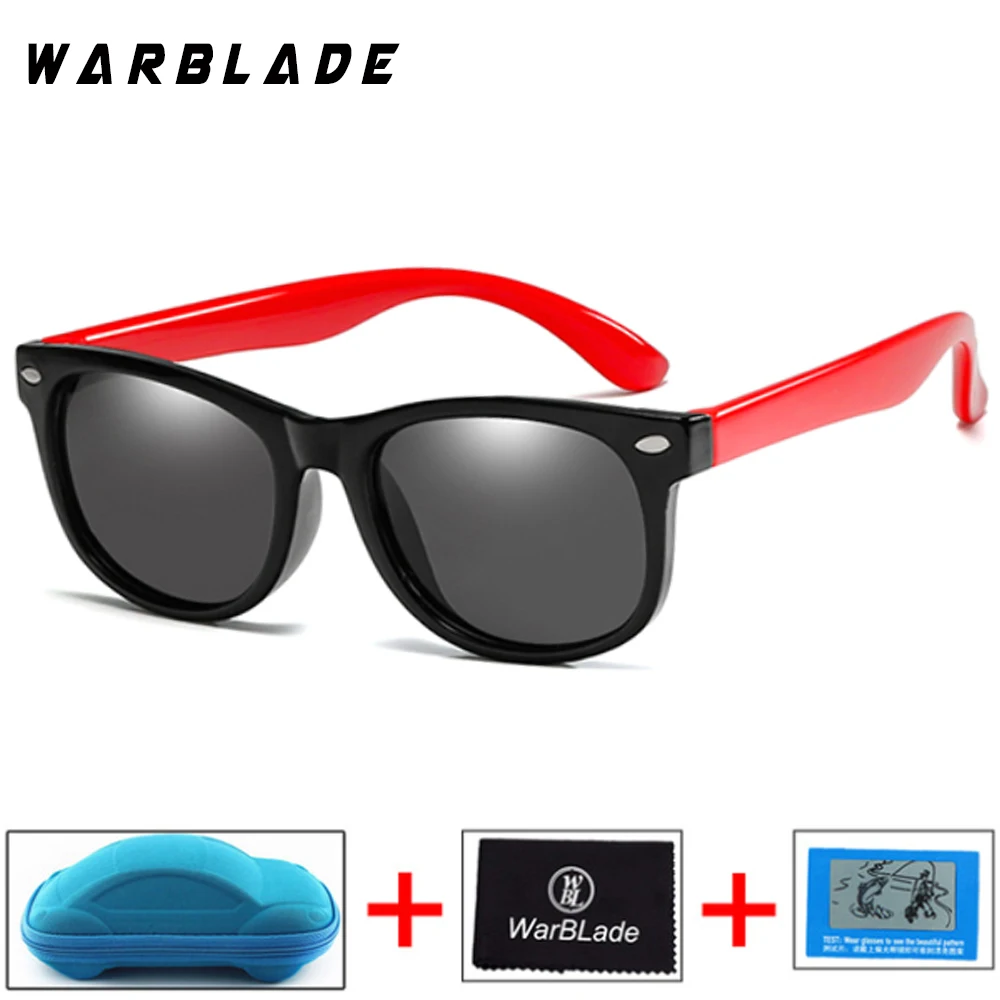 WarBLade Children Girls Safety Polaroid UV400 Kids Boys TR90 Polarized Sunglasses Mirror Sun Glasses Sport oculos With Case - Цвет линз: black red