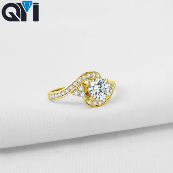 

QYI Luxury type 14K Solid Yellow Gold Rings Women Jewelry Engagement Ring Round Sona Simulated Diamond For Wedding Jewelry