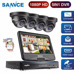 SANNCE 4 канала Full HD 1080 P безопасности Камера Системы видеорегистратор с 10,1 ''ЖК-дисплей и 4 шт. IP66 всепогодный Открытый Камера 4CH комплект