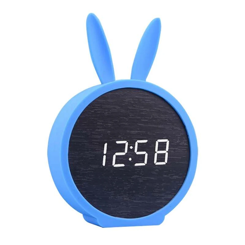 

Cute USB Charging Temperature Alarm Clock Digital Office LED Display Portable Multifunction Time Kids Voice Control Rabbit Ears