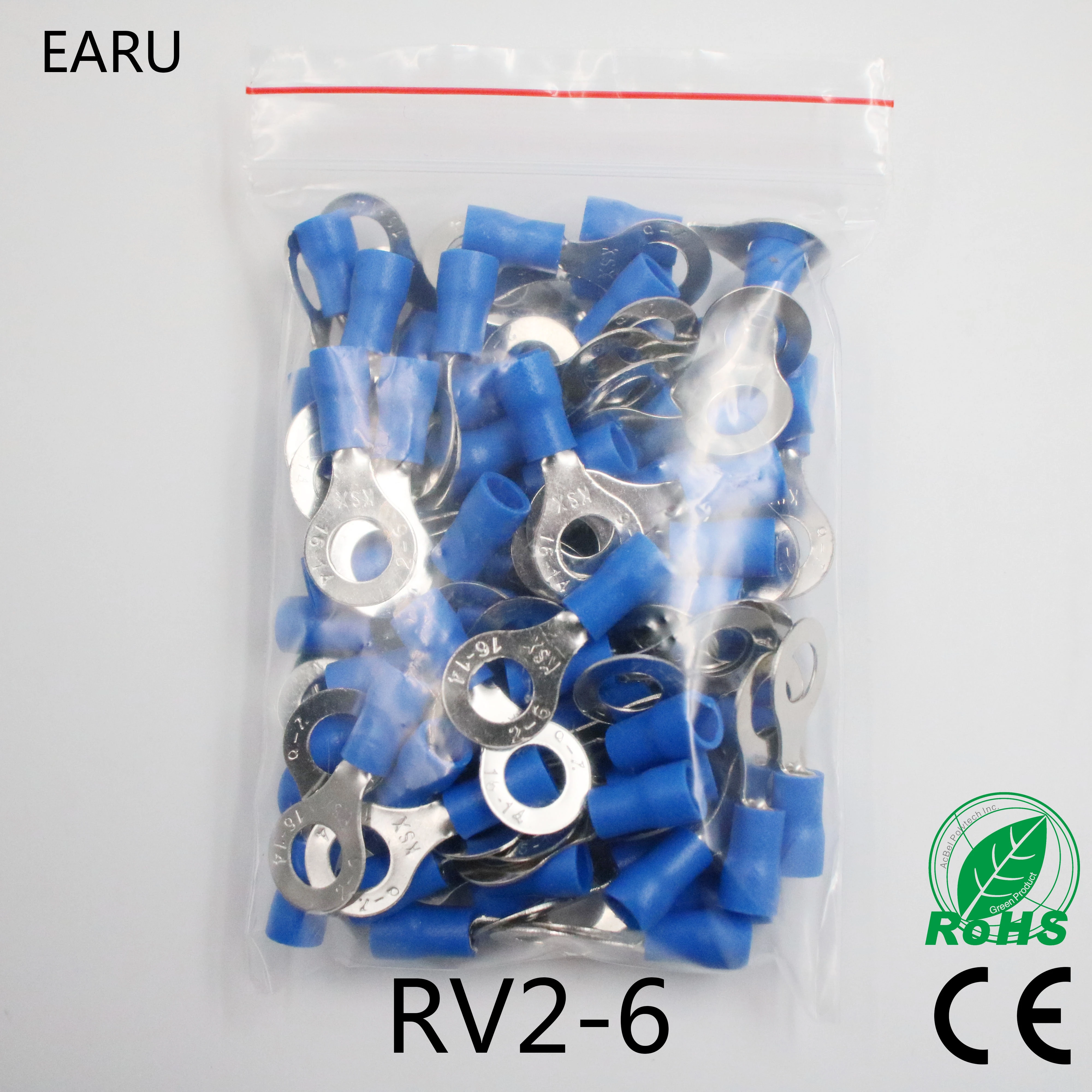 Rv2-6 Blue Ring Insulated Terminal Cable Wire Connector 100pcs/pack Suit