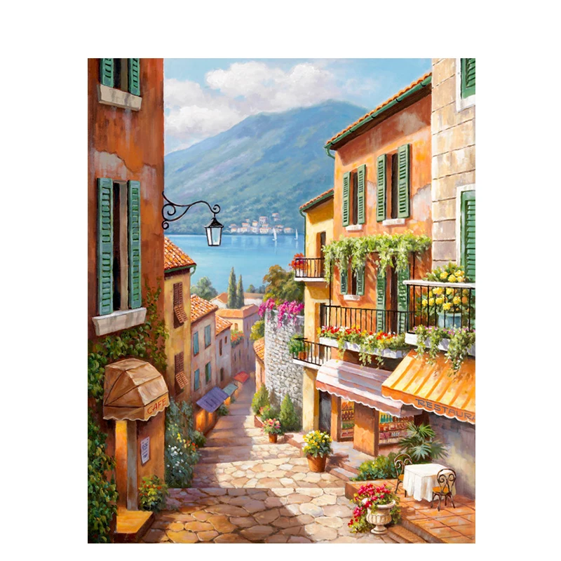 

DIY Digital Painting By Numbers Italian street view oil painting mural Kits Coloring Wall Art Picture Gift frameless