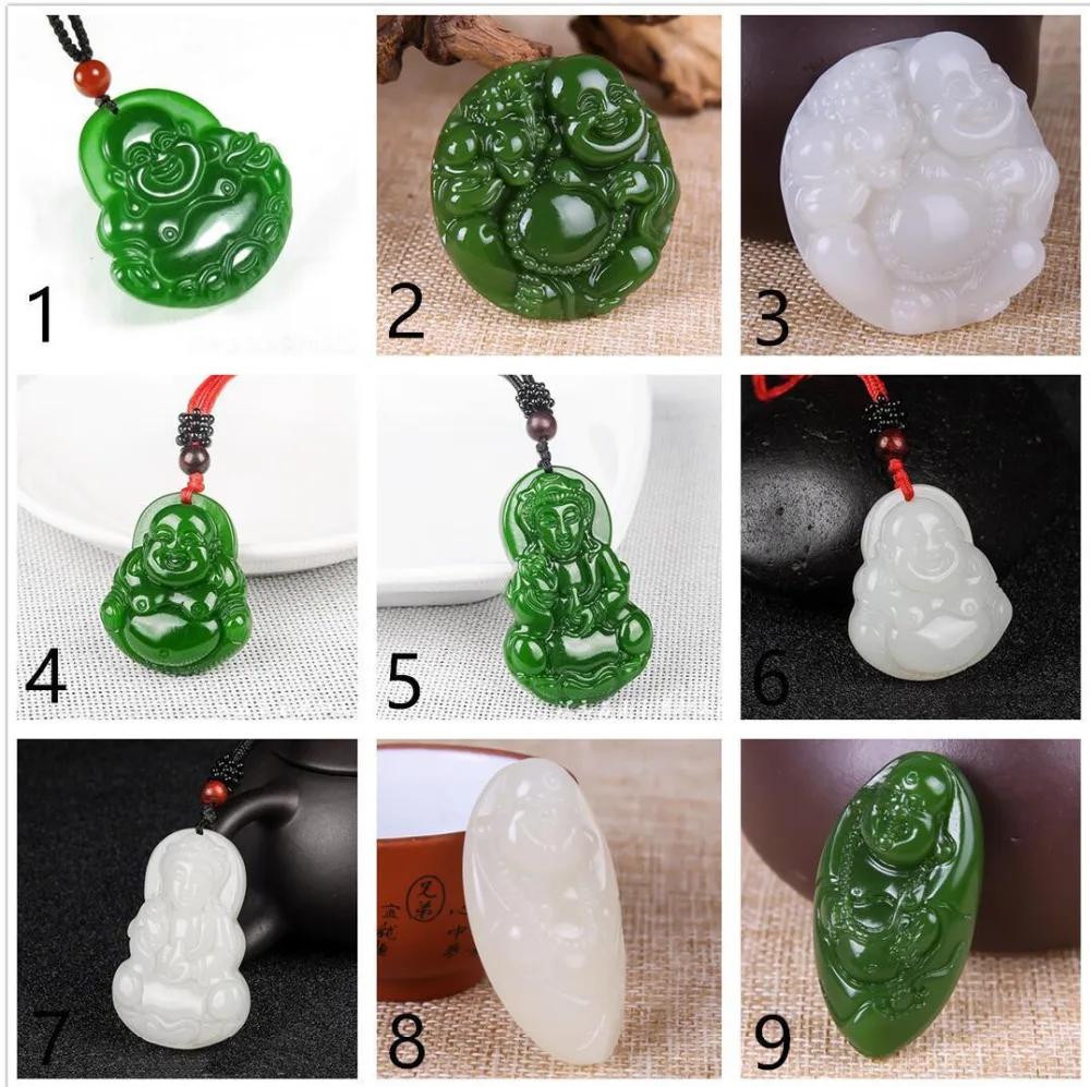 Модный натуральный ручной резной китайский зеленый/белый нефрит Гуань Инь Будда Кулон