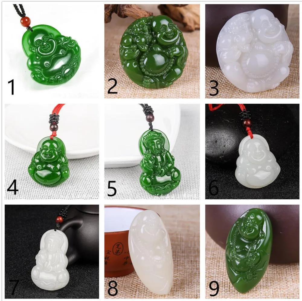 

Fashion Natural Hand-carved China Green/White Jade Guan Yin Buddha Pendant