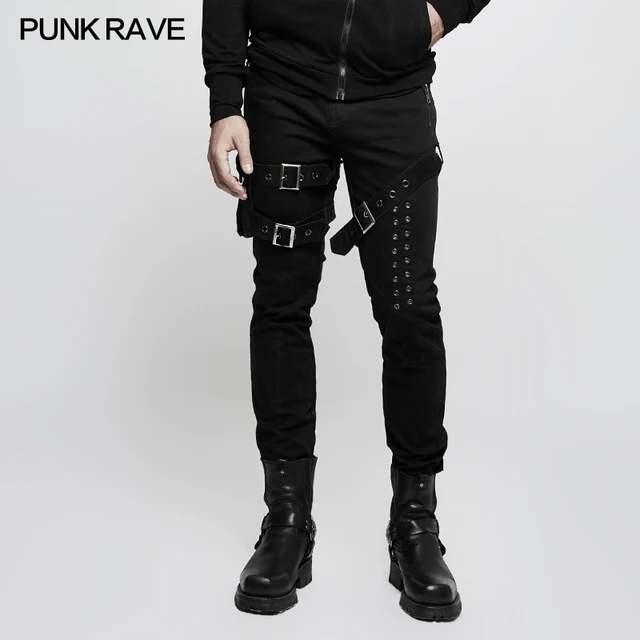 Punk Rave pantalones Vintage de personalidad para hombres Heavy Metal con bolsillo Street Rock negro lápiz pantalones Hop pantalones Streetwear Pantalones _ - AliExpress Mobile