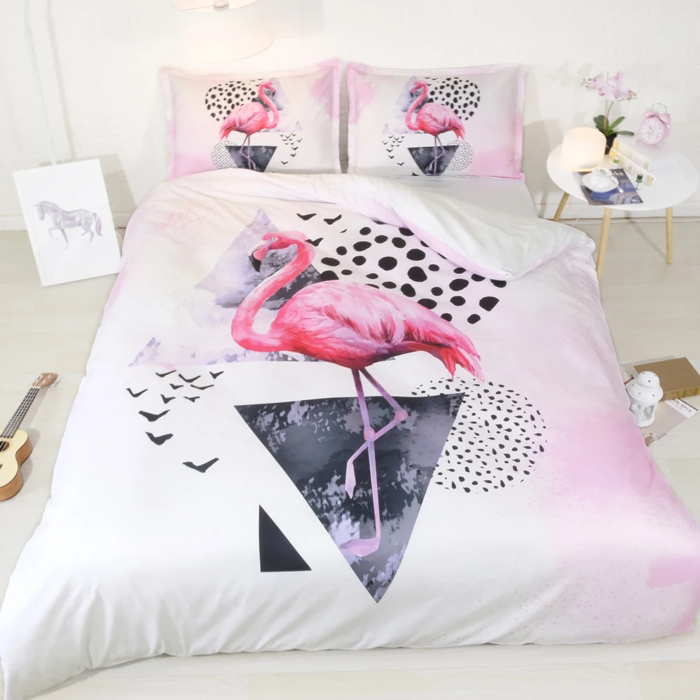 Jf 492 Pink Flamingo Duvet Cover Set 4pcs Single Double Bed Linen