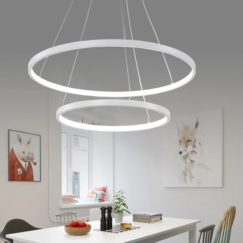 거실용 모던 펜던트 조명, 다이닝 룸 원형 링, 아크릴 알루미늄 바디, LED 천장 램프 기구, 60cm, 80cm, 100cm