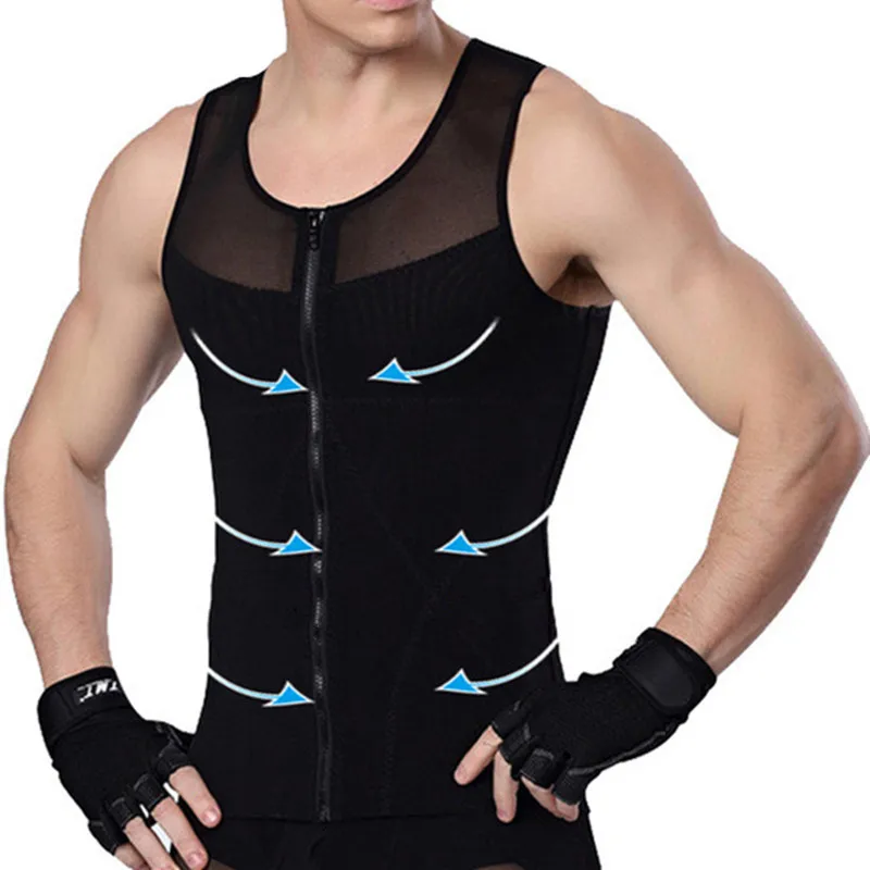 

Men Boobs Gynecomastia Shapers Abdomen Belly Control Corset Slimming Chest Shirt Tummy Trimmer Shaper Zipper Compression Vest