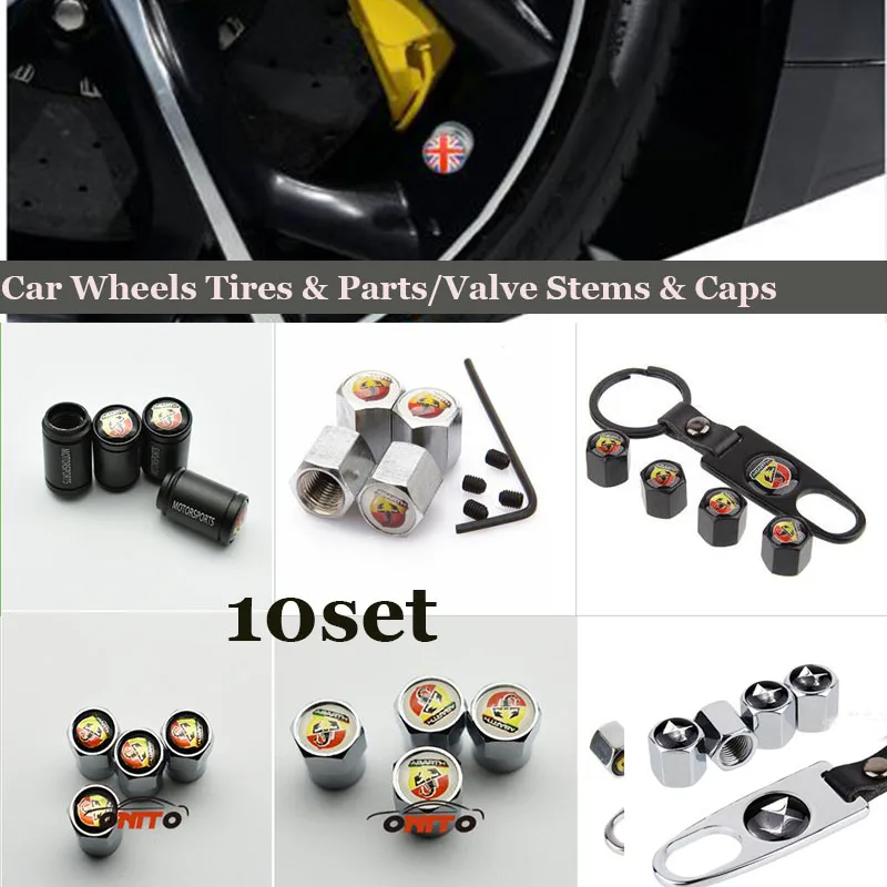 

10set Motorcycle car wheel valve stem cap auto leather key chain holder For Abarth logo badge Metal cover Accessories 6styling