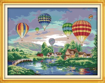 

Colorful balloons scenery home decor canvas Cross Stitch kits 14ct white 11ct print embroidery DIY handmade needlework wall