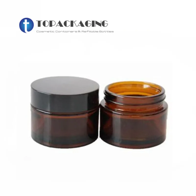 10PCS/LOT-50G Cream Jar,Amber Glass Cosmetic Container With Screw Cap,Makeup Sub-bottling,Sample Mask Canister