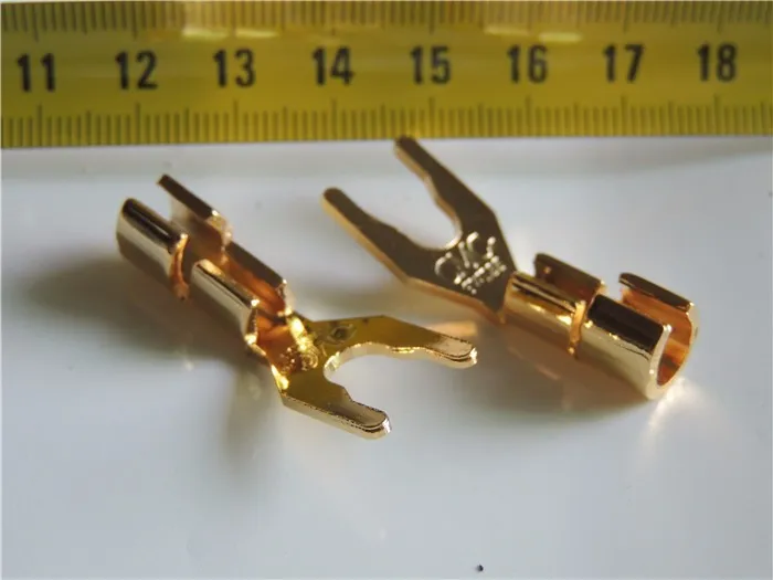 100pcs Gold plated Copper Speaker Cable Spade Connector adapter