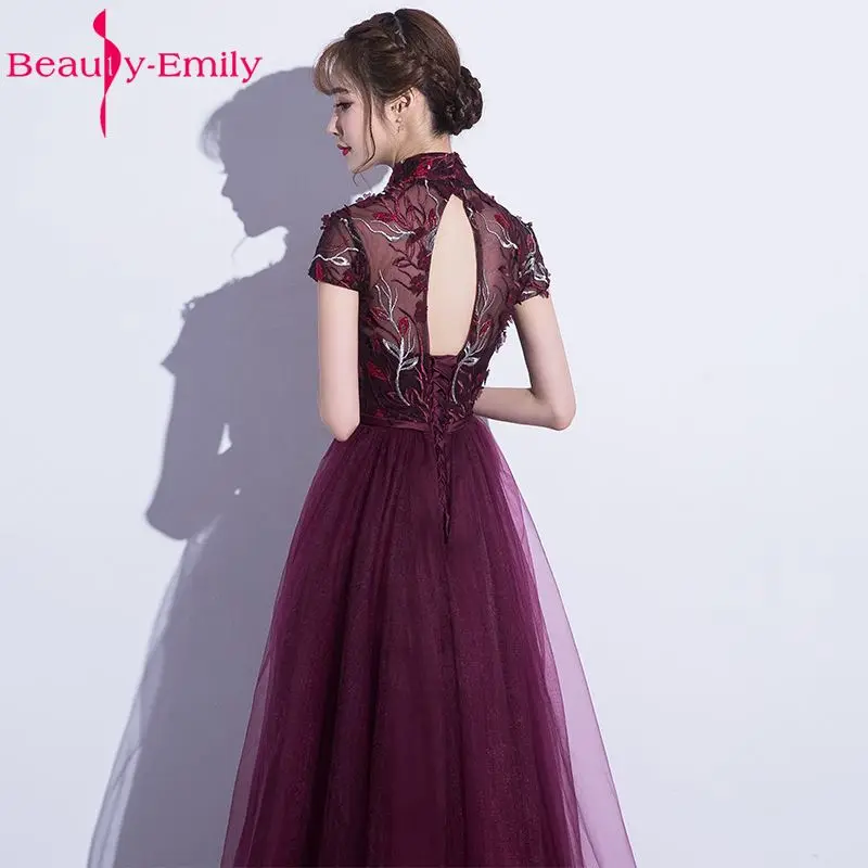 Женское вечернее платье с коротким рукавом Beauty Emily фиолетовое длинное трапеция