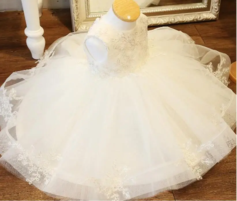 

White Tulle Flower Girl Dresses for Wedding Big Bow Party Ball Gown Baby Girl Baptism Gown Girls Pageant First Communion Dresses