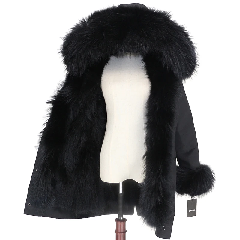 OFTBUY, Водоотталкивающее пальто, Длинная женская парка, натуральный Лисий мех, зимняя куртка, женская верхняя одежда, съемная уличная одежда, толстая теплая куртка - Цвет: full black