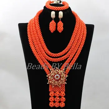 

Luxury African Beads Necklace Set Nigerian Wedding Coral Beads Bridal Jewelry Sets Fashion Costume Jewelry Free Shipping ABK850