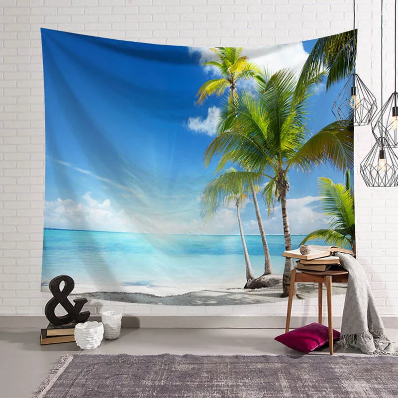 Гобелен лес дом водное растение океан настенный пляж 3D свадебный пейзаж Декор одеяло прямоугольник полиэстер сорт