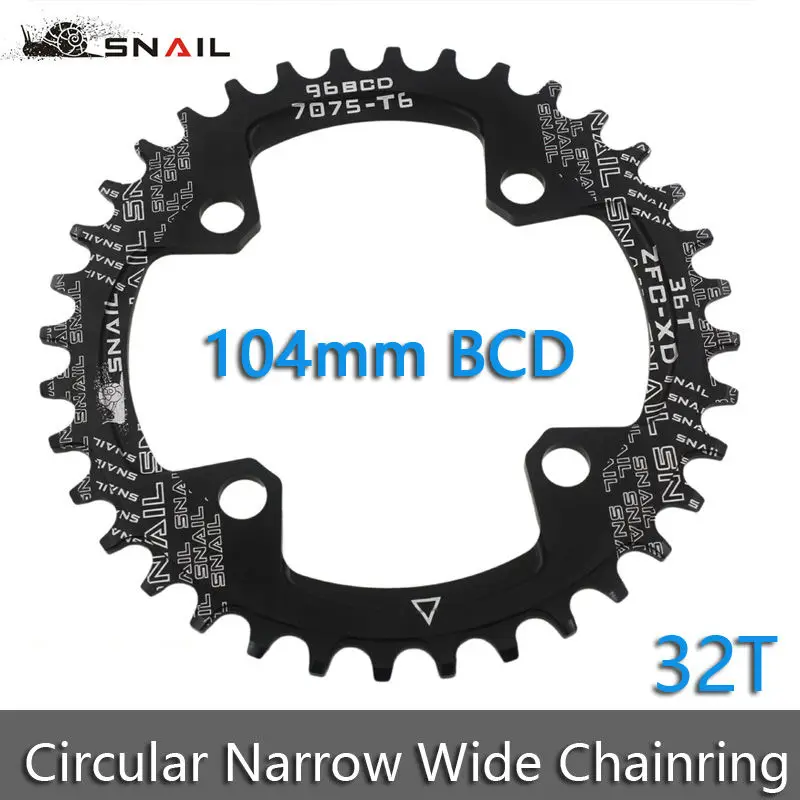 

SNAIL Ultralight A7075 Alloy MTB Bike Bicycle Chainring 104BCD 32T/34T/36T Round Chainwheel Cycle Crankset