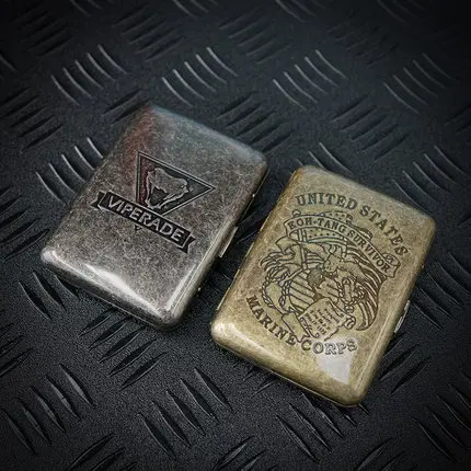 

Holding 16pcs Marines Shabby Chic Razer Cigarette Case Portable Copper Tobacco Case Storage Smoking Accessories Gift for Men