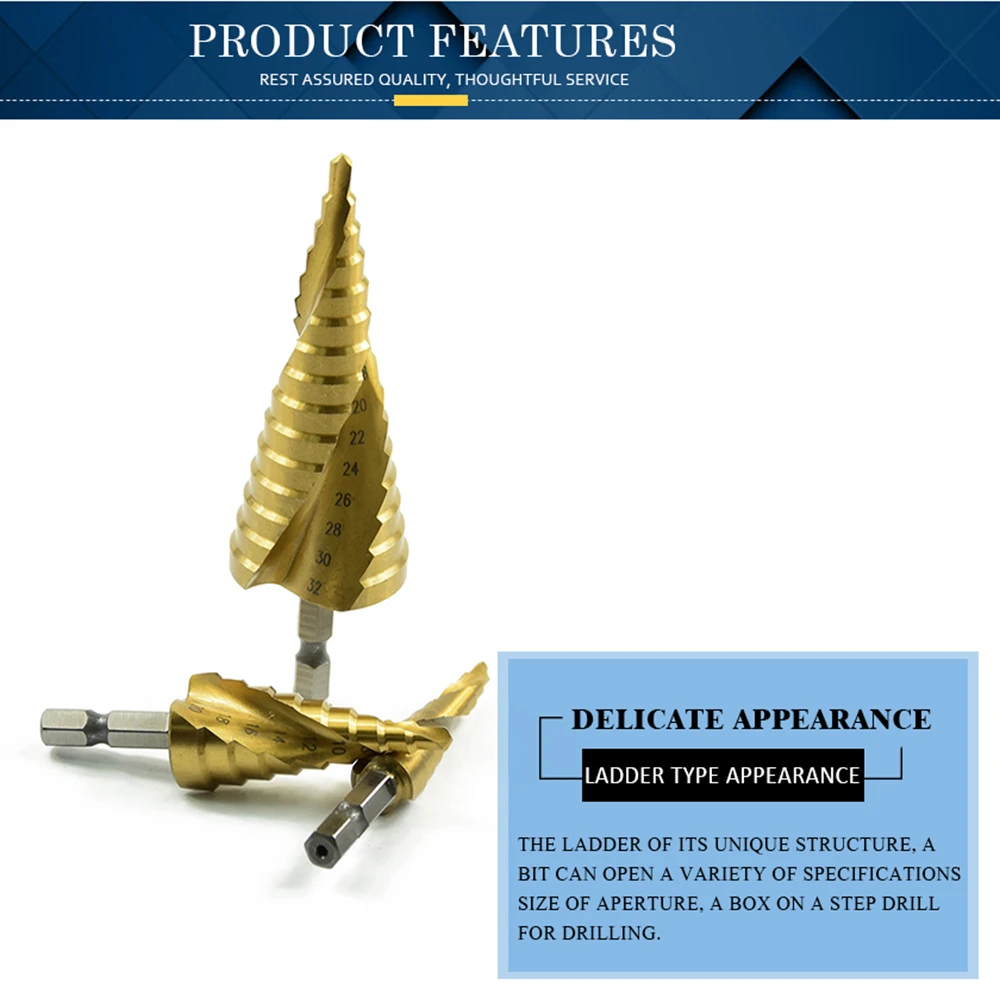 GHIXACTO 3pcs HSS Spiral Grooved center drill bit 4-12/20/32mm solid carbide mini drill accessories Titanium Step Cone Drill Bit