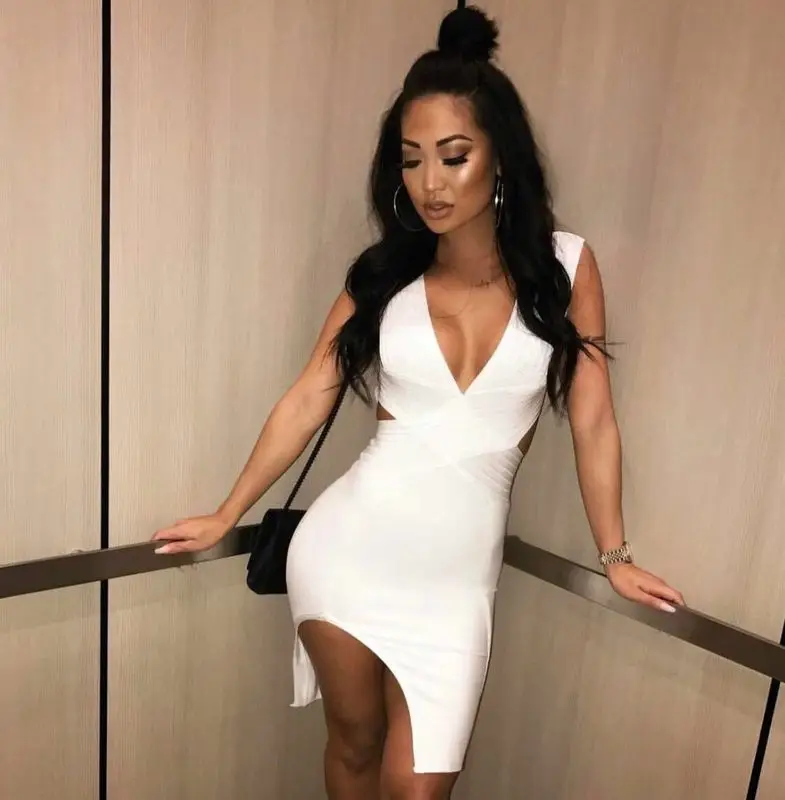white sleeveless bodycon dress