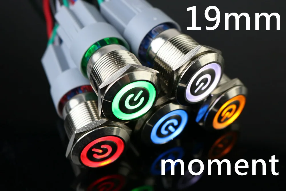 19mm Metal Stainless Steel Momentary Horn Push Button Switch LED 12V 24V 220V Waterproof Car Auto Engine PC Power Start Starter |