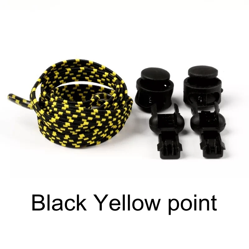 Black yellow point 1 пара растягивающиеся шнурки высокого качества без шнуровки Шнурки плоские уличные кроссовки для отдыха ленивые шнурки унисекс - Цвет: Black yellow point