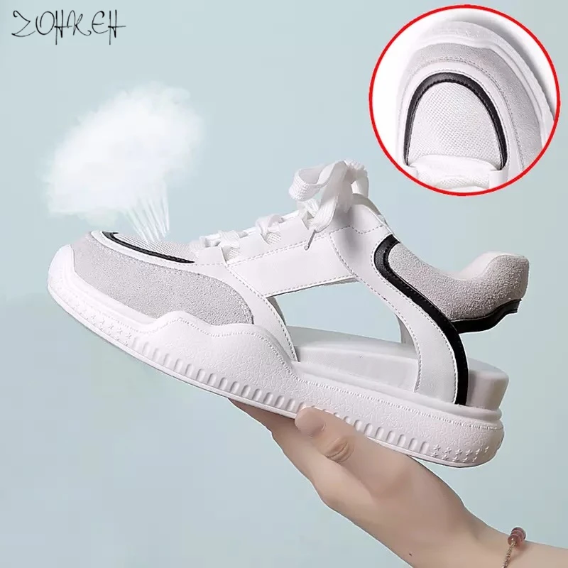 

European Station 2019 New Summer Leather Sandals Female Korean Version Of The Wild Thick Cakes Increased Thick Thin Roman Shoes