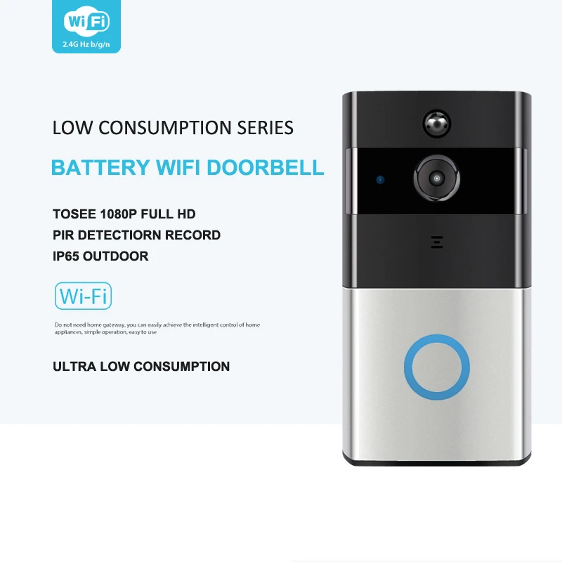 

TOSEE WiFi Smart Video Doorbell Remote Control 1080P FULL HD DUAL POWER BATTERY OR AC see your visitors anytime PIR detection
