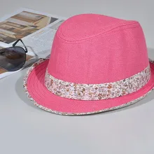 Высококачественная льняная джаз шляпа в Корейском стиле с цветочным принтом, лента, Женские Ретро, плоские фетровые шляпки с полями, осенне-зимняя женская кепка