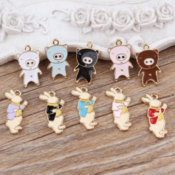 

New Style Alloy drop oil gold-color Cartoon Animals Pigs/ Alice Mr.Rabbit shape jewelry charms diy necklace/bracelet pendants